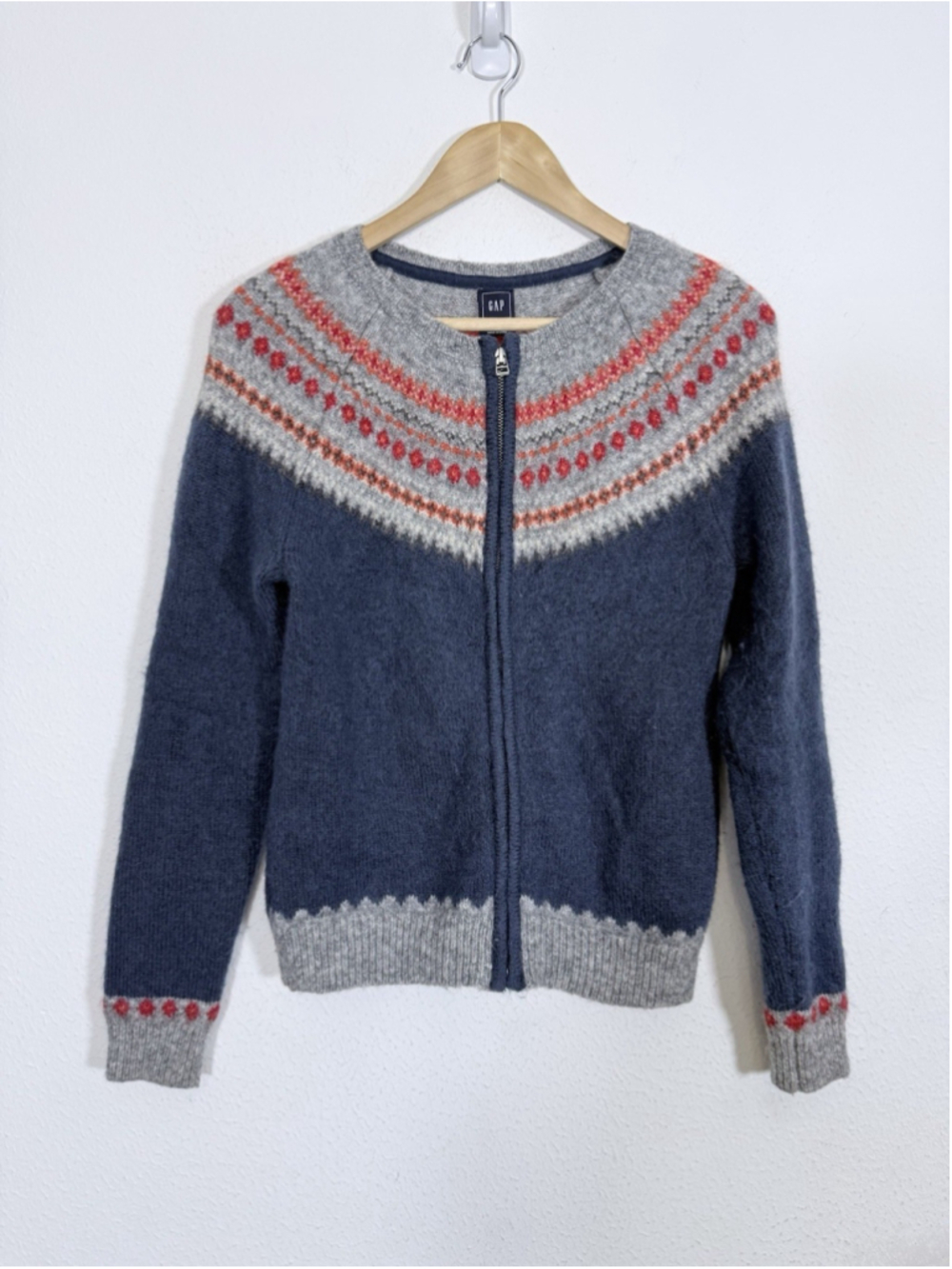 Gap Vintage Fair Isle Wool Mohair Zip Front Sweater S Women Preppy Academia Cozy